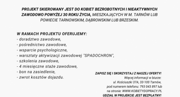 Rekrutacja do projektu "Aktywne kobiety subregionu tarnowskiego'